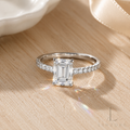 2ct Emerald Cut Moissanite Ring S925 Sterling Silver - Pave Band Solitaire