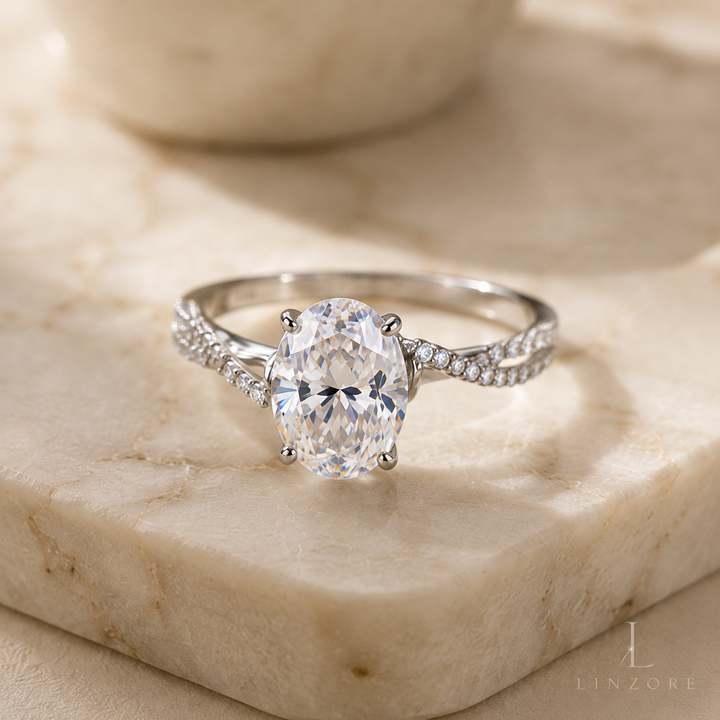 5ct Round Moissanite Ring S925 Sterling Silver - Pave Band Solitaire