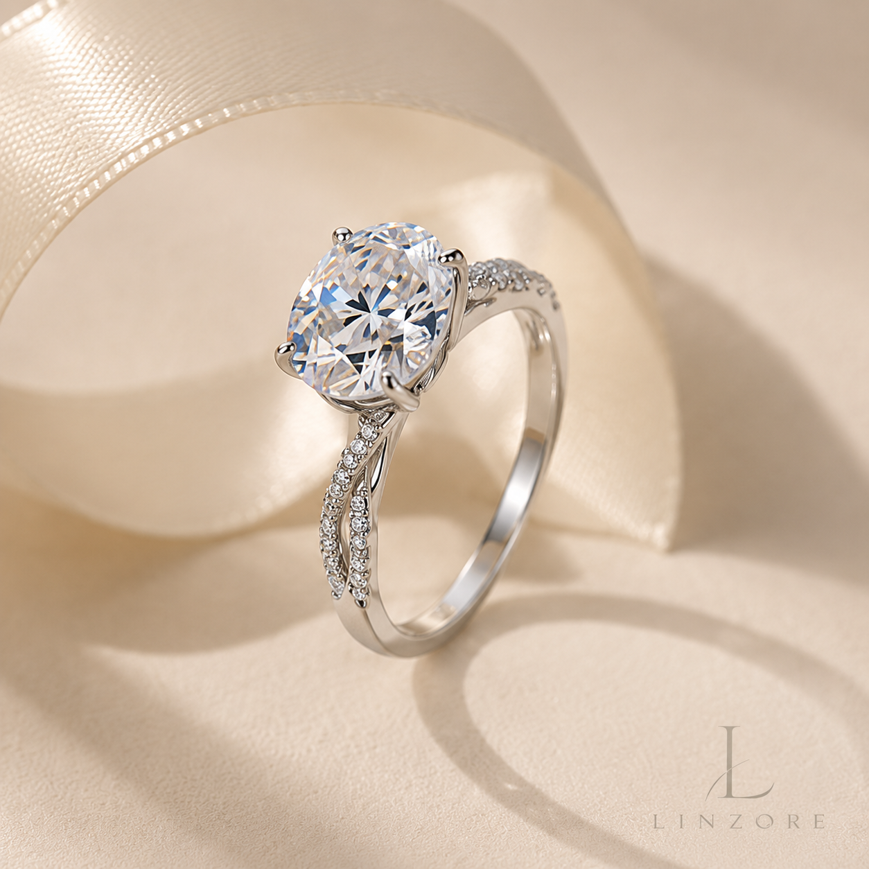 5ct Round Moissanite Ring S925 Sterling Silver - Pave Band Solitaire
