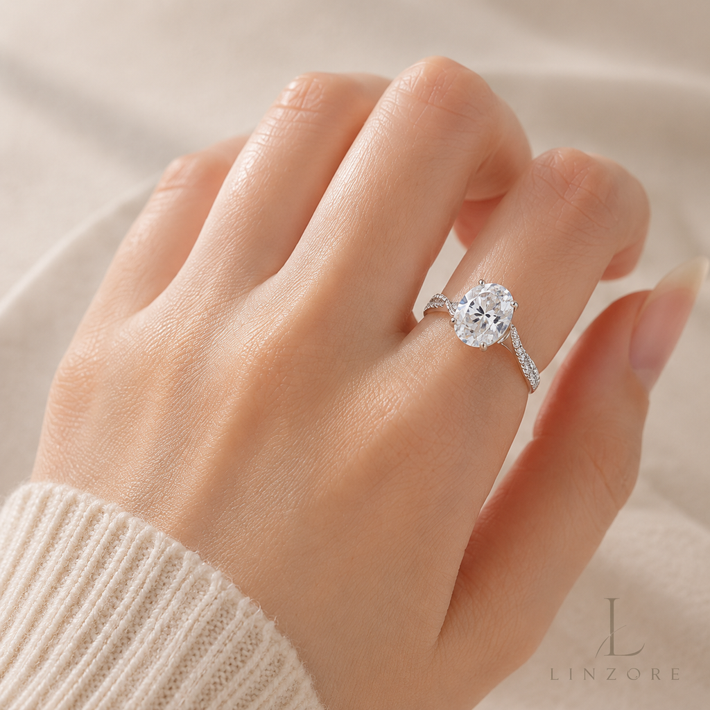 5ct Round Moissanite Ring S925 Sterling Silver - Pave Band Solitaire