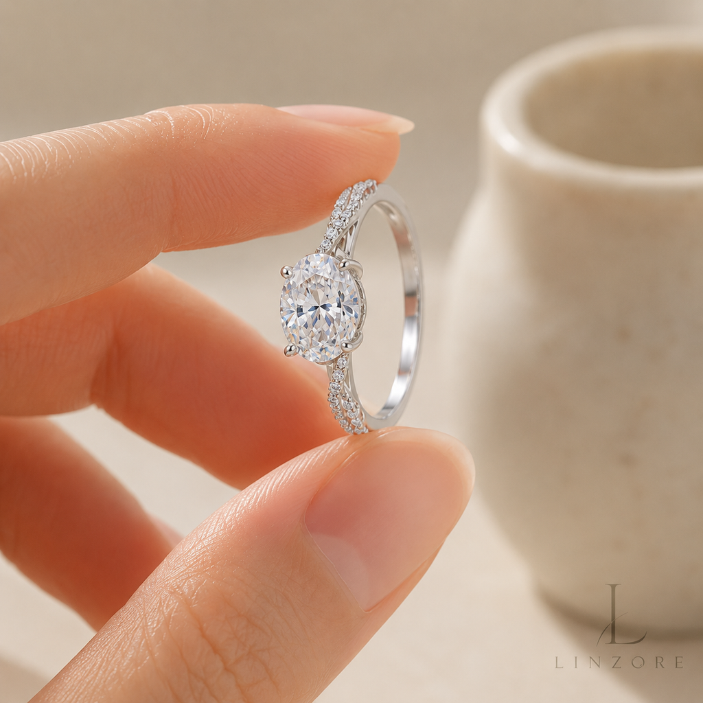 5ct Round Moissanite Ring S925 Sterling Silver - Pave Band Solitaire