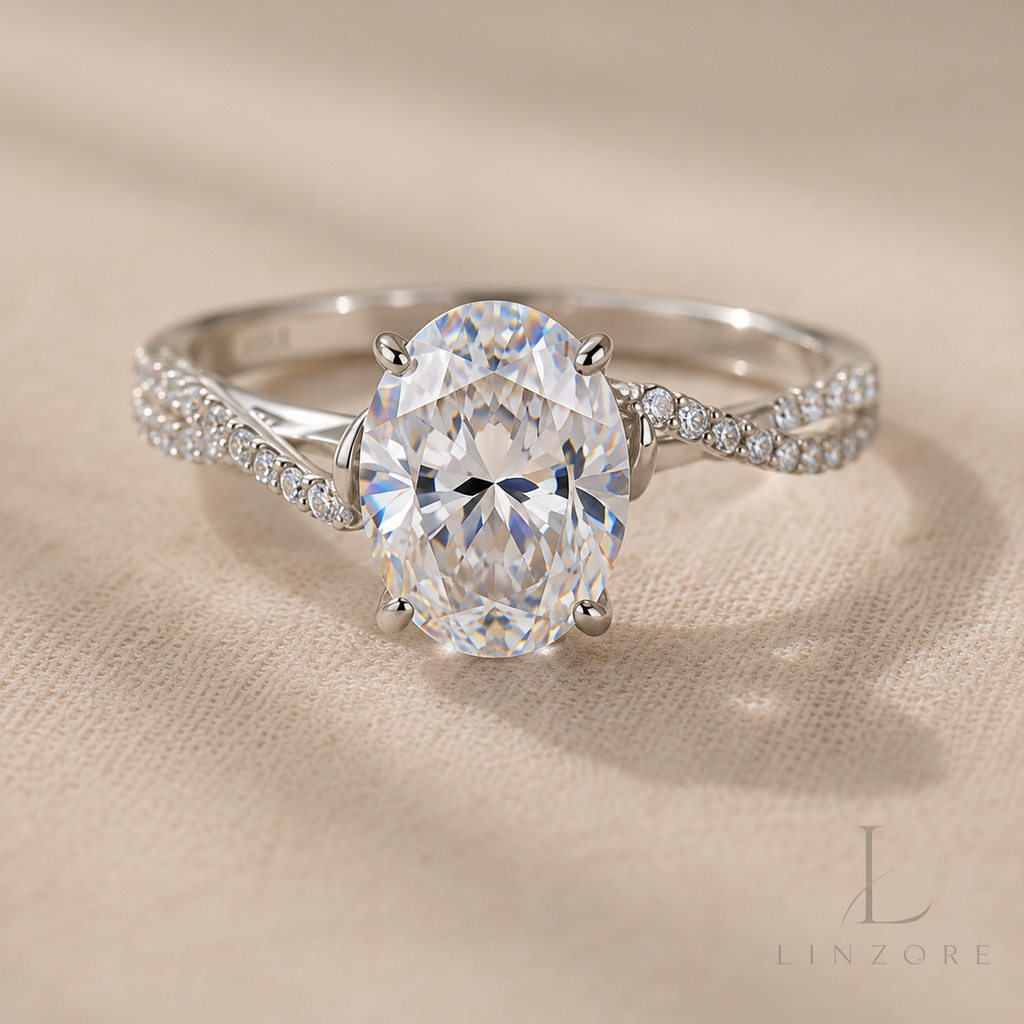 5ct Round Moissanite Ring S925 Sterling Silver - Pave Band Solitaire