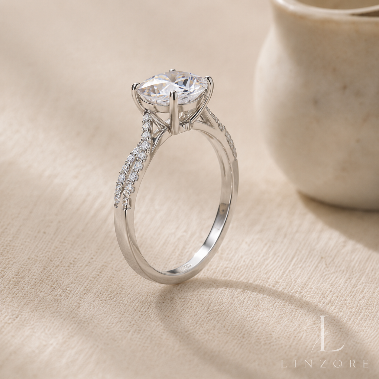 5ct Round Moissanite Ring S925 Sterling Silver - Pave Band Solitaire
