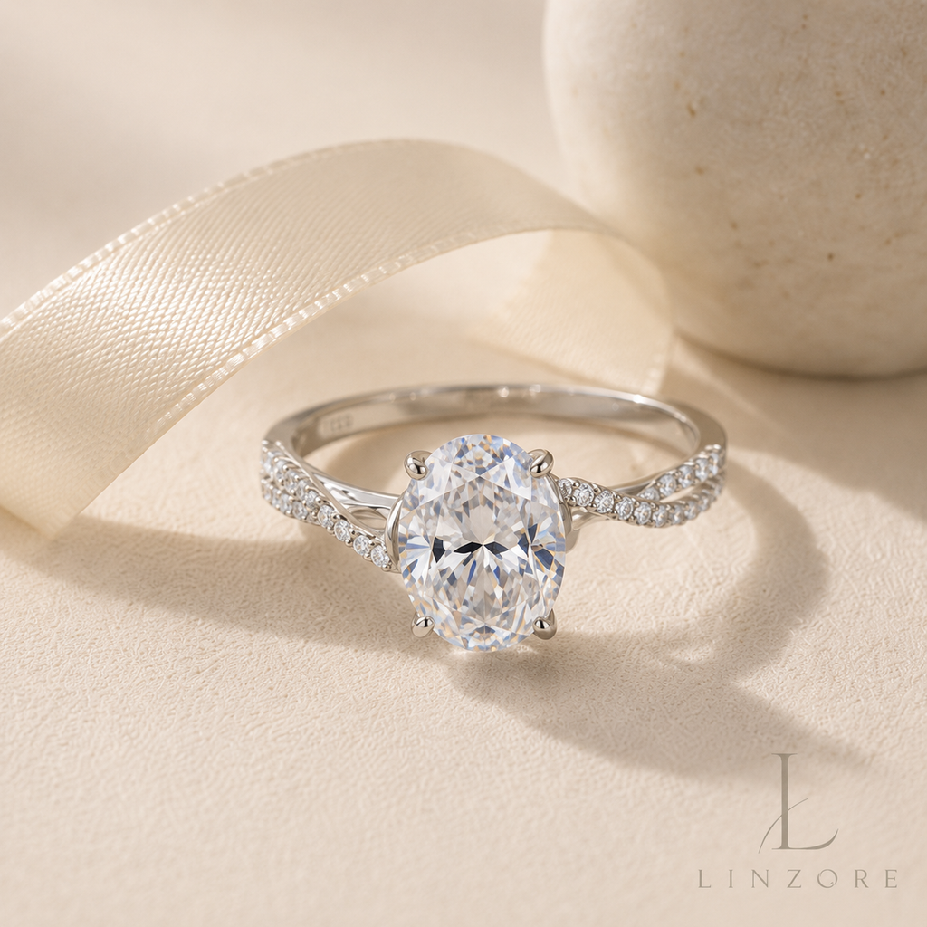 5ct Round Moissanite Ring S925 Sterling Silver - Pave Band Solitaire