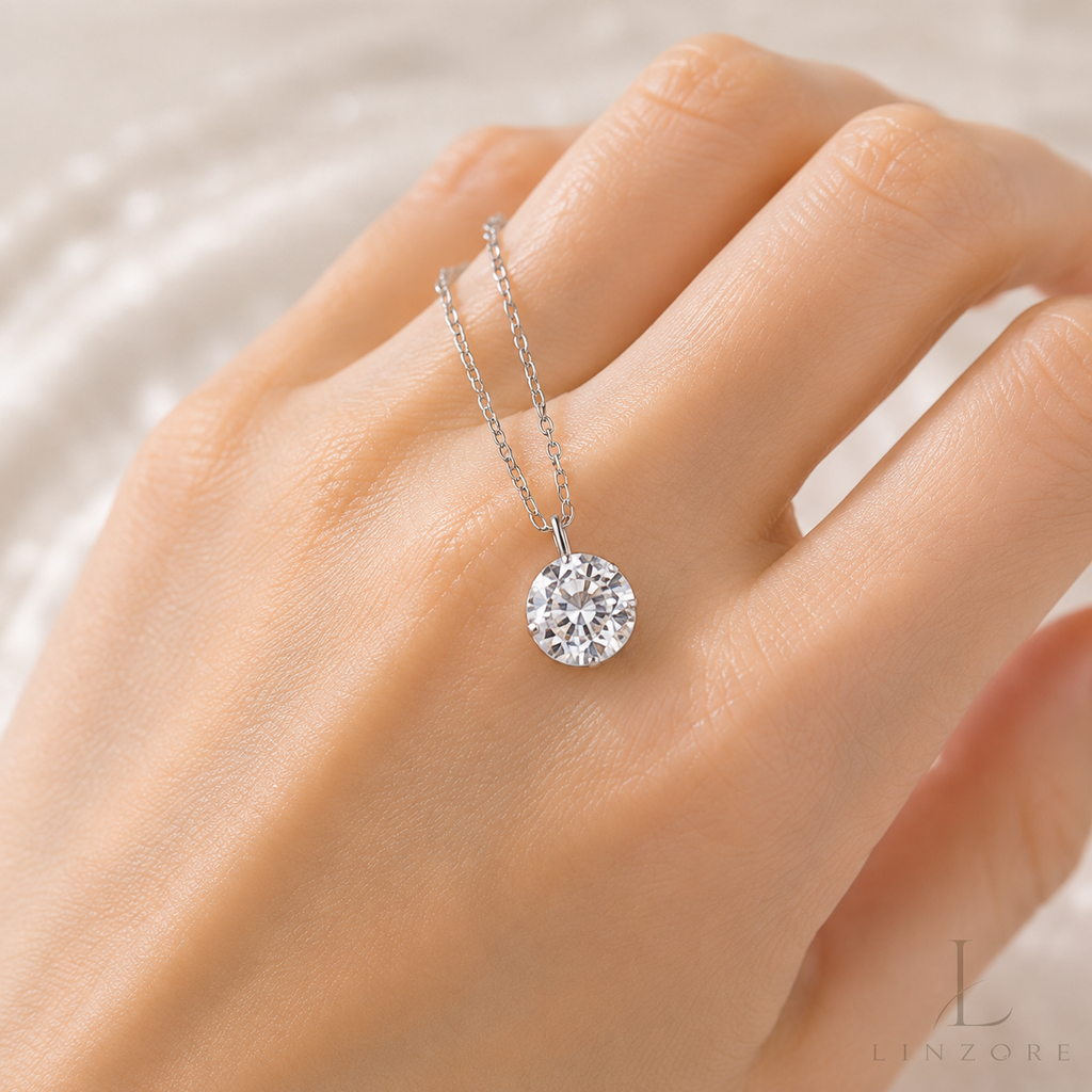 1-2ct Bubble Moissanite Necklace S925 Sterling Silver - Solitaire Pendant