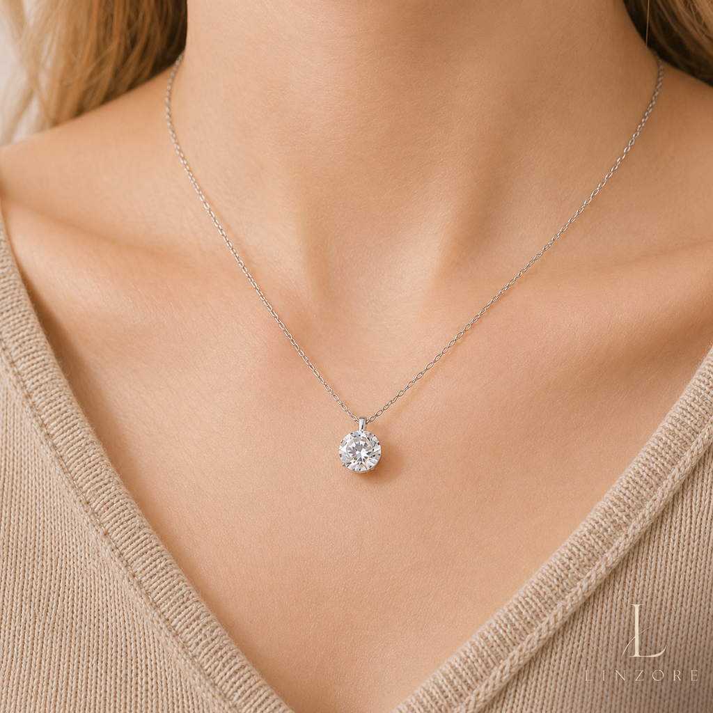 1-2ct Bubble Moissanite Necklace S925 Sterling Silver - Solitaire Pendant