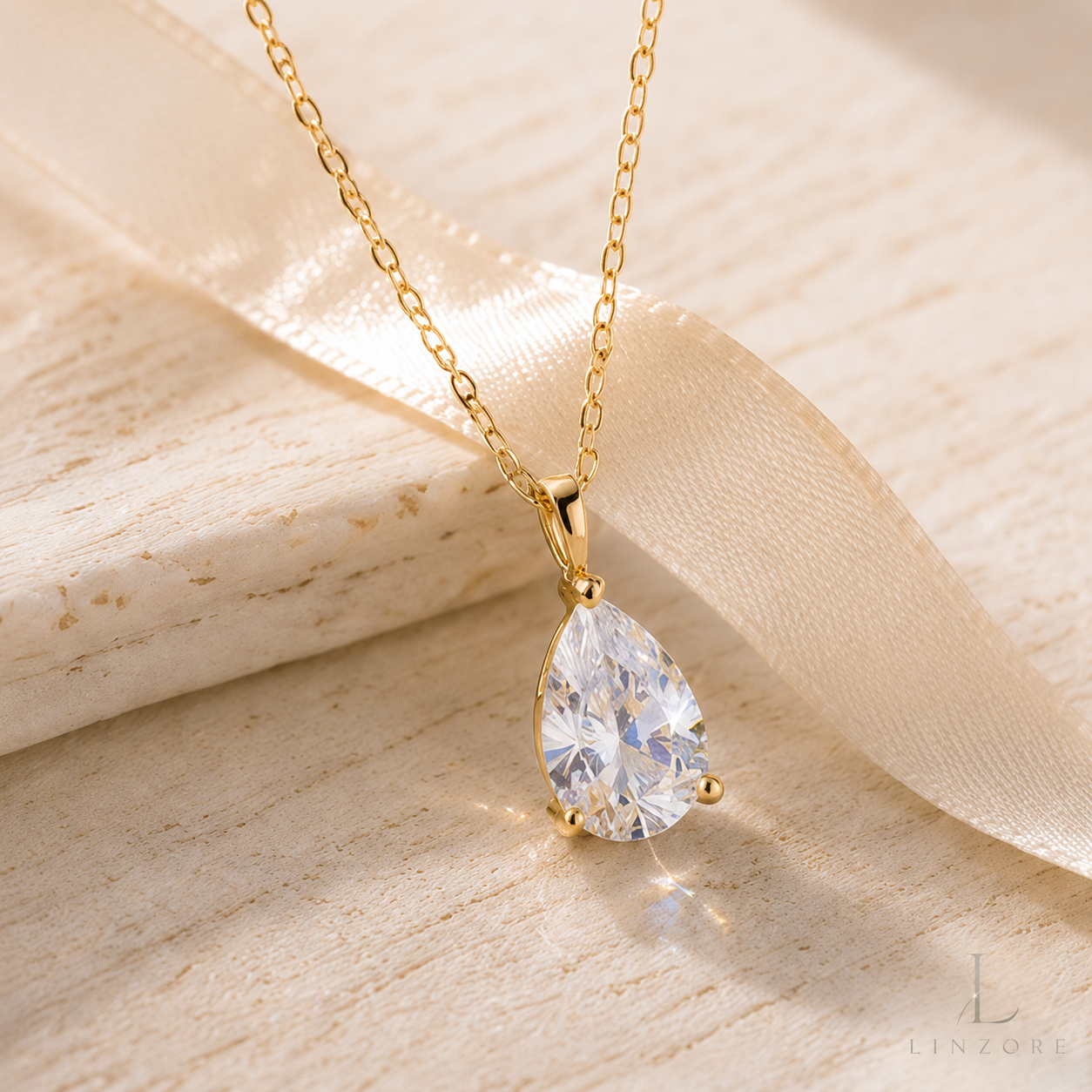1-4ct Pear Cut Moissanite Drop Necklace S925 Sterling Silver - Gold Tone Pendant