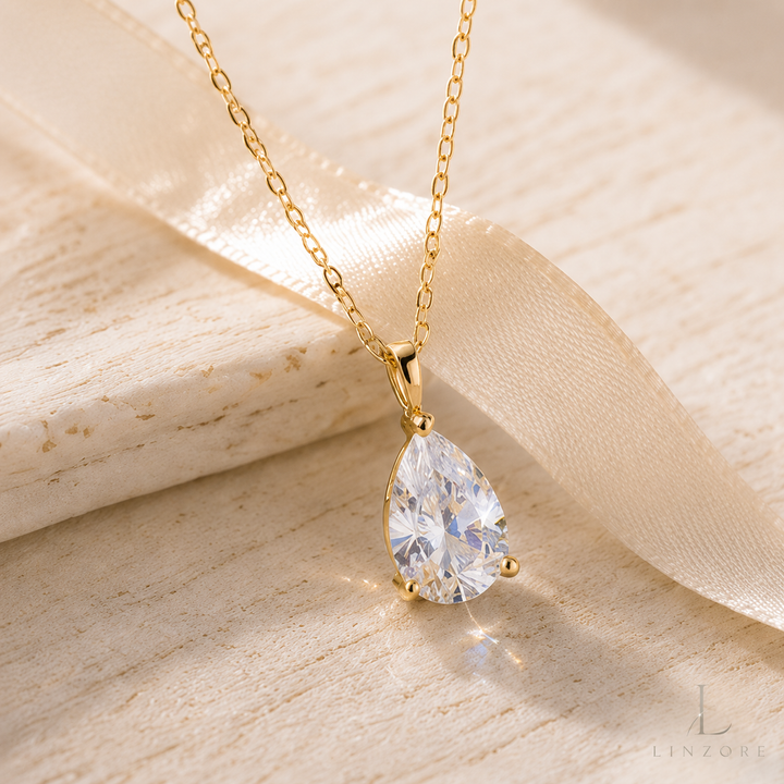 1-4ct Pear Cut Moissanite Drop Necklace S925 Sterling Silver 18K Gold Plated Pendant