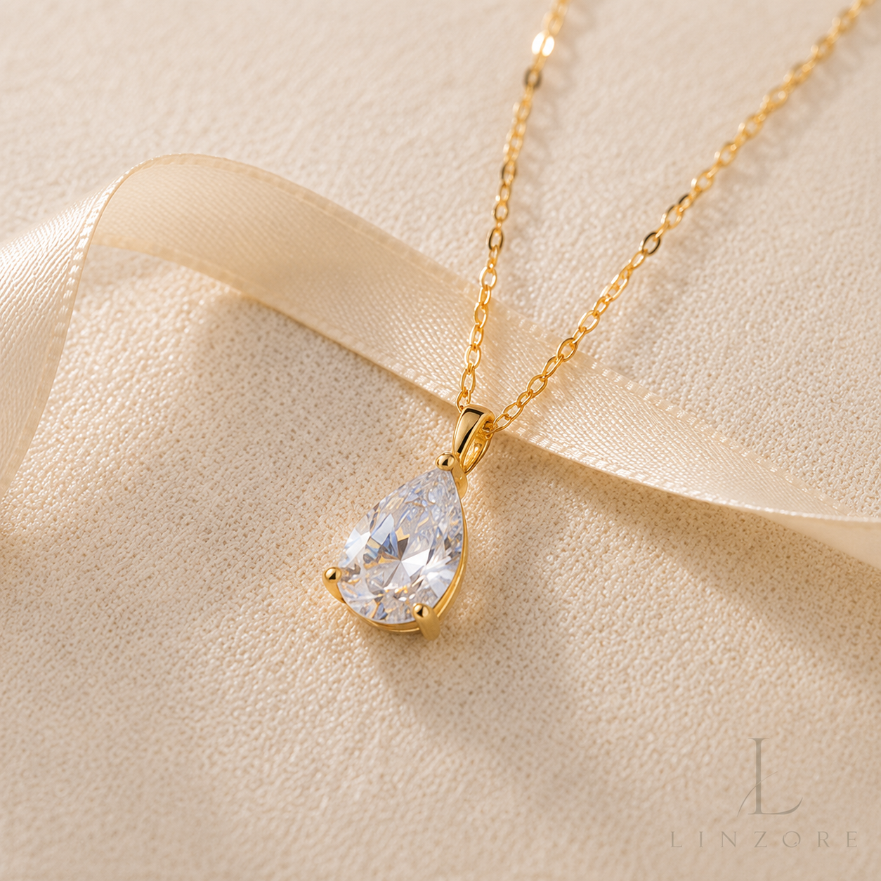 1-4ct Pear Cut Moissanite Drop Necklace S925 Sterling Silver - Gold Tone Pendant