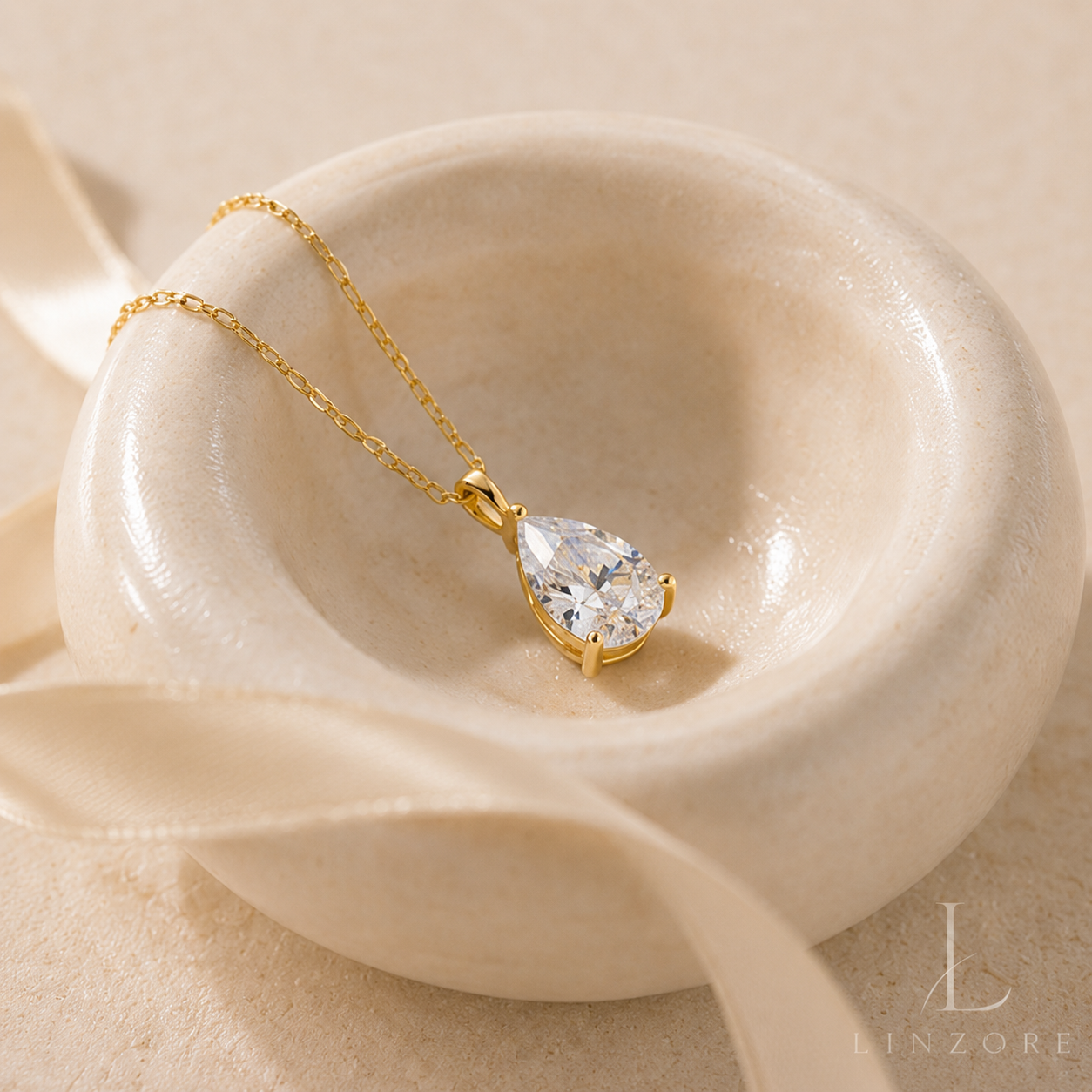 1-4ct Pear Cut Moissanite Drop Necklace S925 Sterling Silver - Gold Tone Pendant