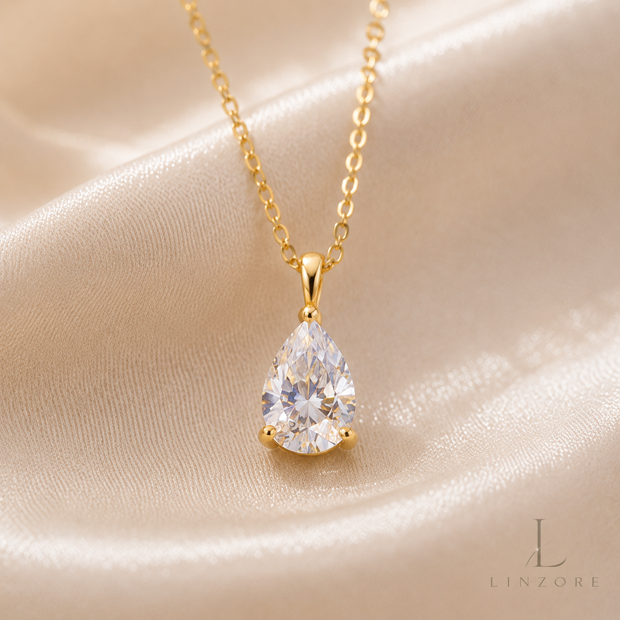 1-4ct Pear Cut Moissanite Drop Necklace S925 Sterling Silver - Gold Tone Pendant