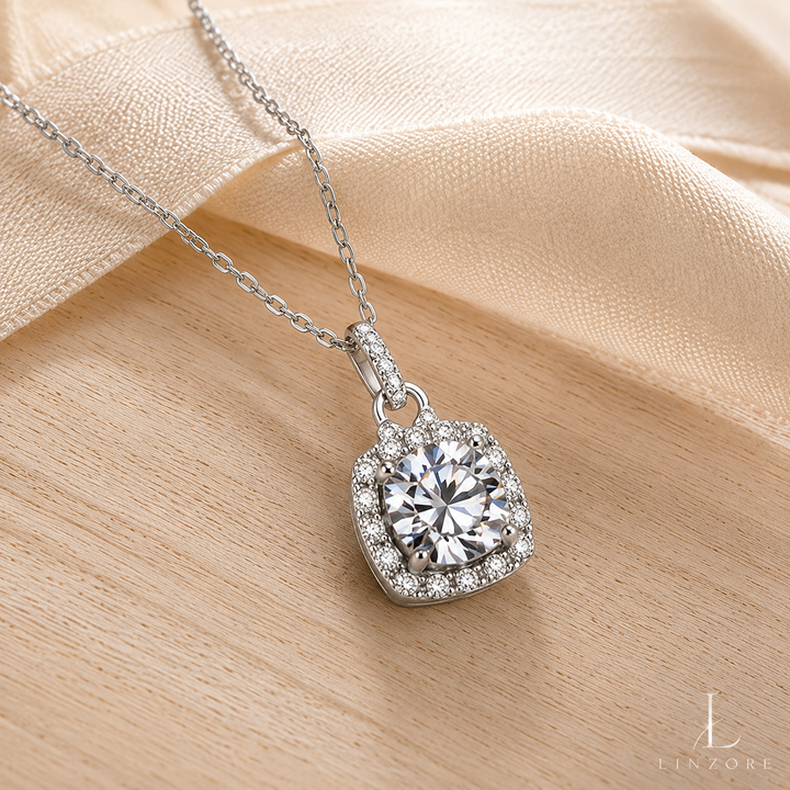 1-3ct Sugar Cube Moissanite Necklace S925 Sterling Silver - Cushion Pendant