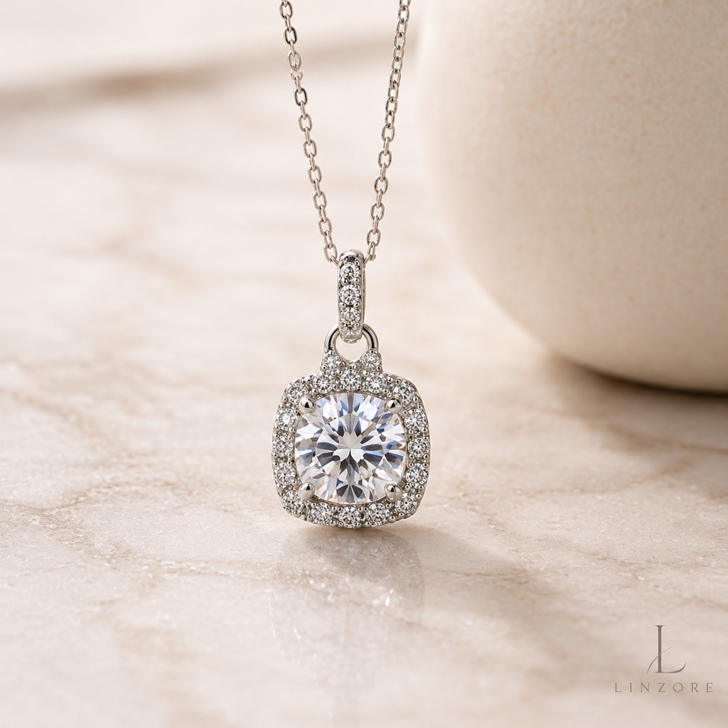 1-3ct Sugar Cube Moissanite Necklace S925 Sterling Silver - Cushion Pendant