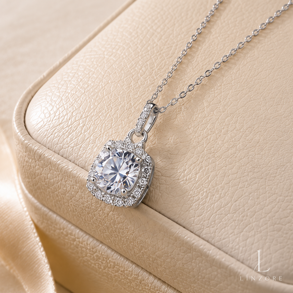 1-3ct Sugar Cube Moissanite Necklace S925 Sterling Silver - Cushion Pendant