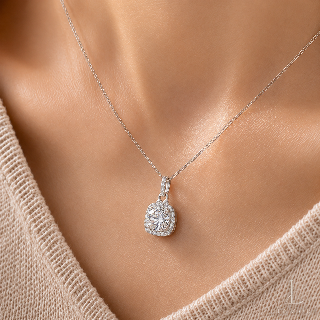 1-3ct Sugar Cube Moissanite Necklace S925 Sterling Silver - Cushion Pendant
