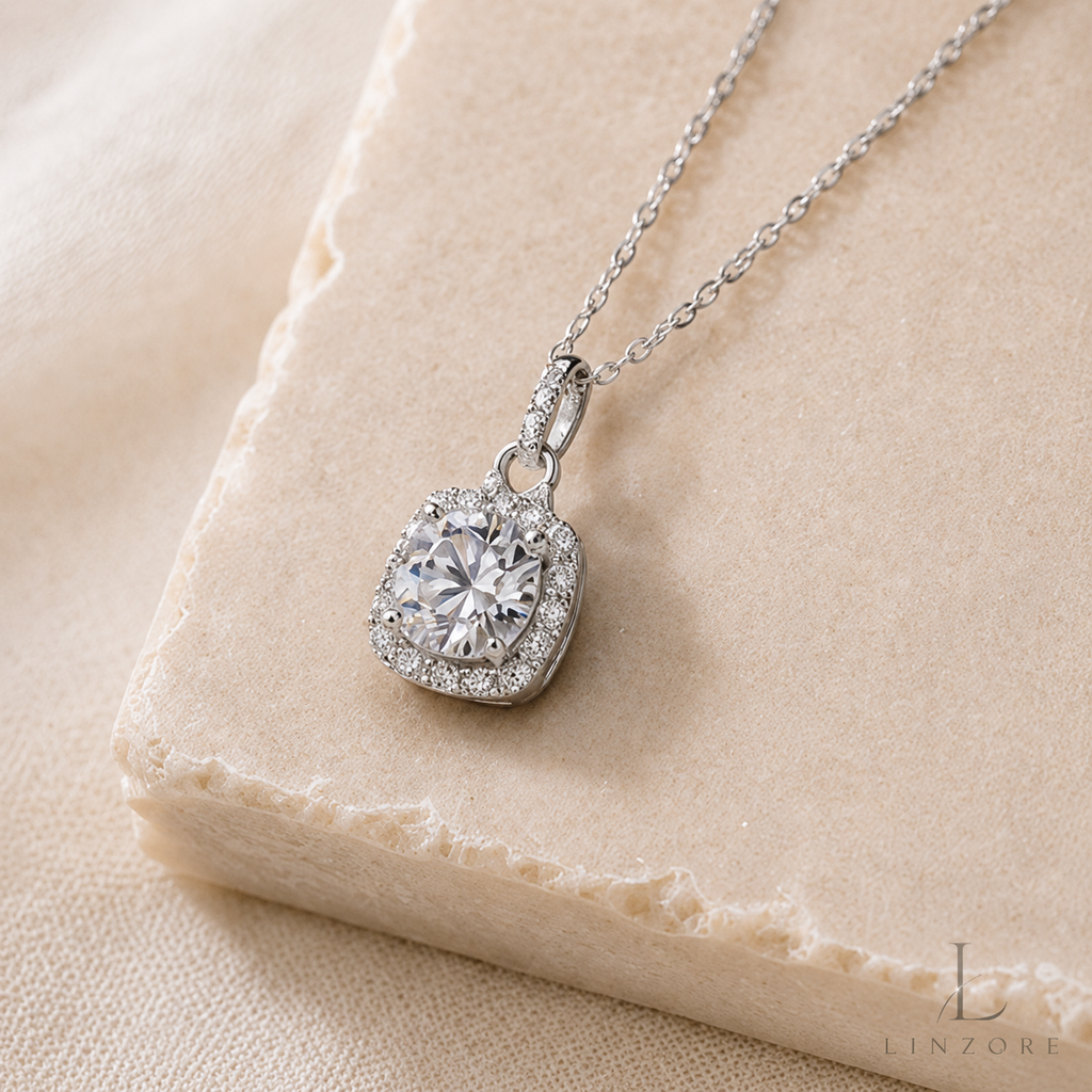 1-3ct Sugar Cube Moissanite Necklace S925 Sterling Silver - Cushion Pendant