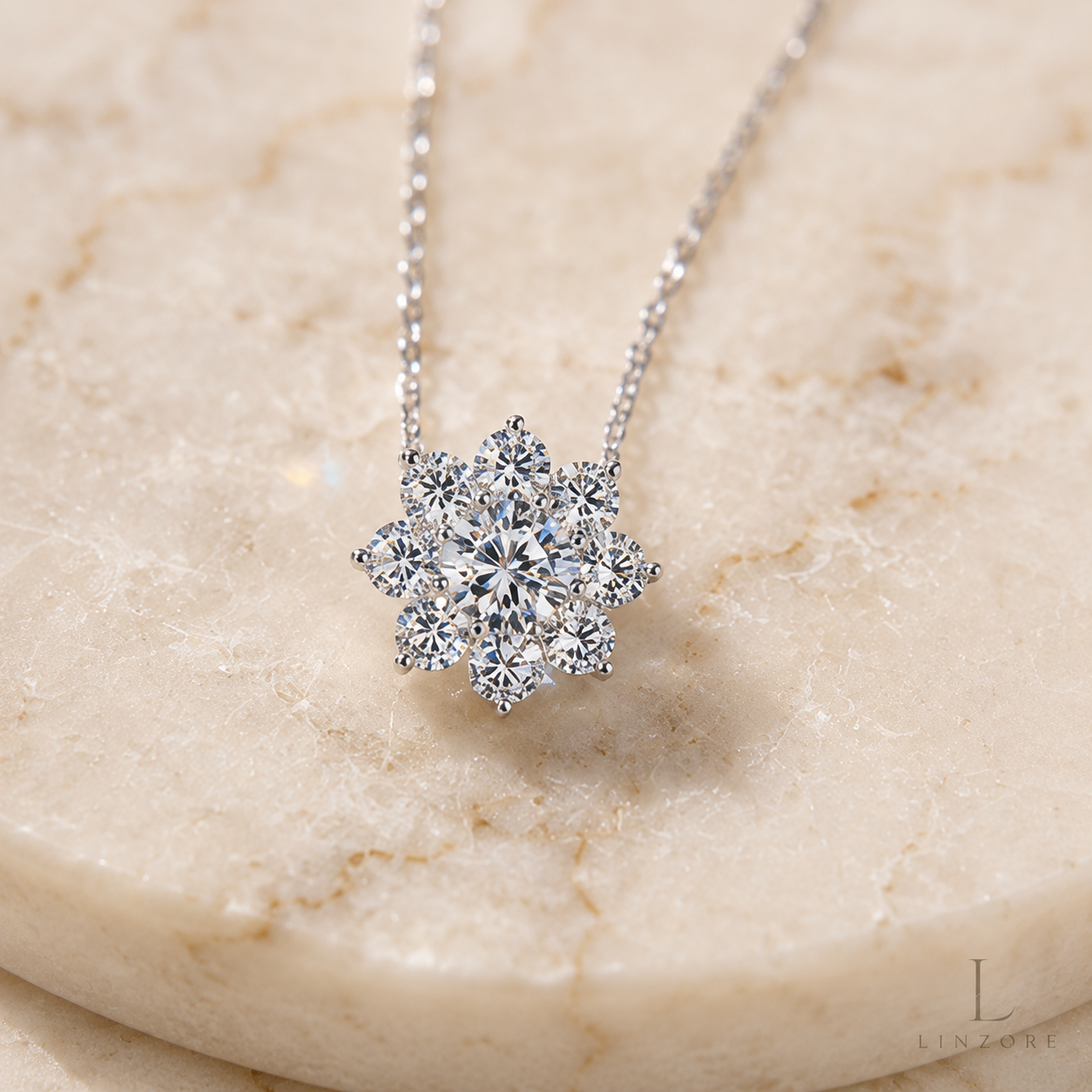 3-7ct Total Snowflake Moissanite Necklace S925 Sterling Silver - Floral Halo Pendant