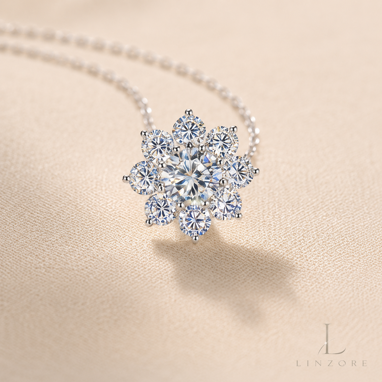 3-7ct Total Snowflake Moissanite Necklace S925 Sterling Silver - Floral Halo Pendant