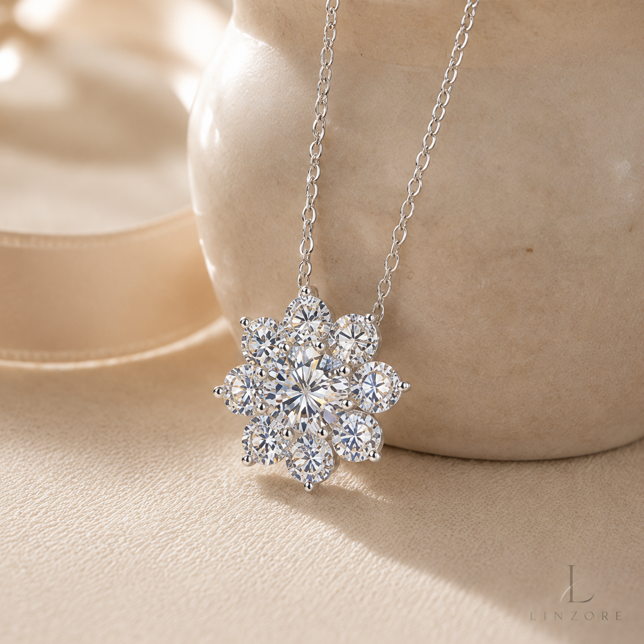 3-7ct Total Snowflake Moissanite Necklace S925 Sterling Silver - Floral Halo Pendant