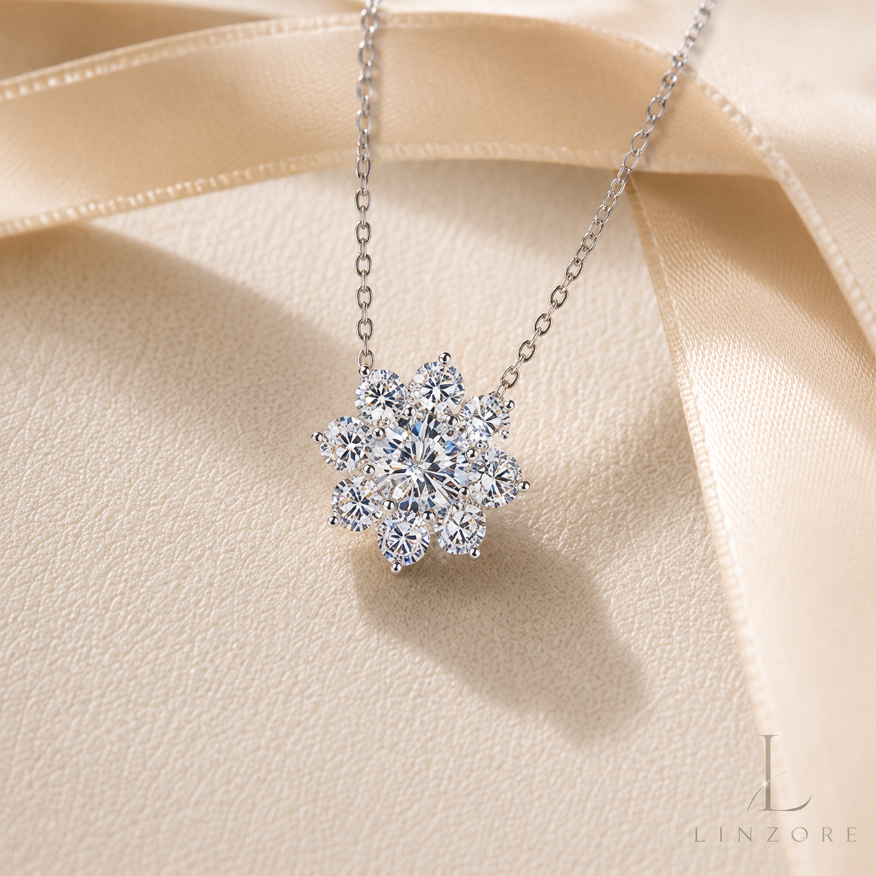 3-7ct Total Snowflake Moissanite Necklace S925 Sterling Silver - Floral Halo Pendant