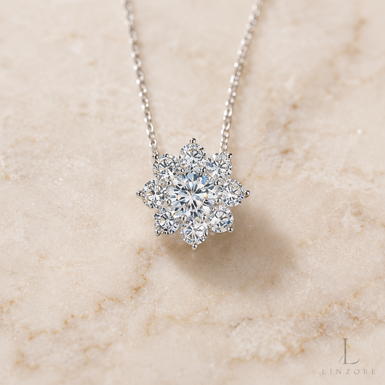 3-7ct Total Snowflake Moissanite Necklace S925 Sterling Silver - Floral Halo Pendant