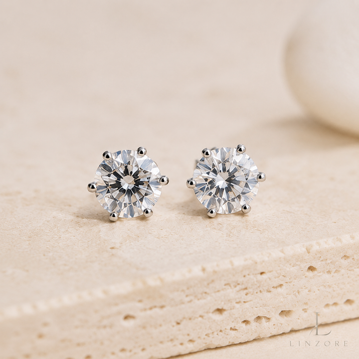 0.5-4ct Each Round Moissanite Stud Earrings Pair S925 Sterling Silver - Classic Basket Setting