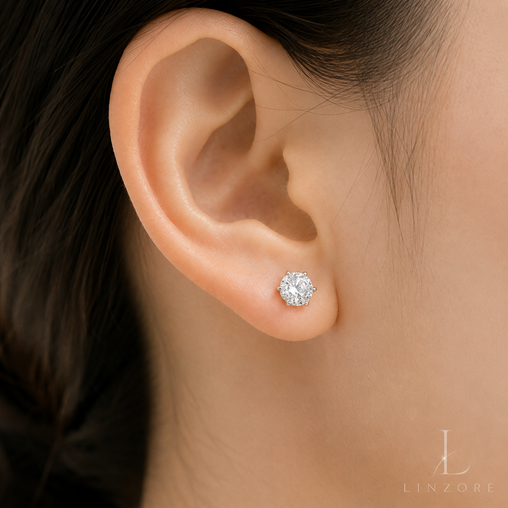 0.5-4ct Each Round Moissanite Stud Earrings Pair S925 Sterling Silver - Classic Basket Setting