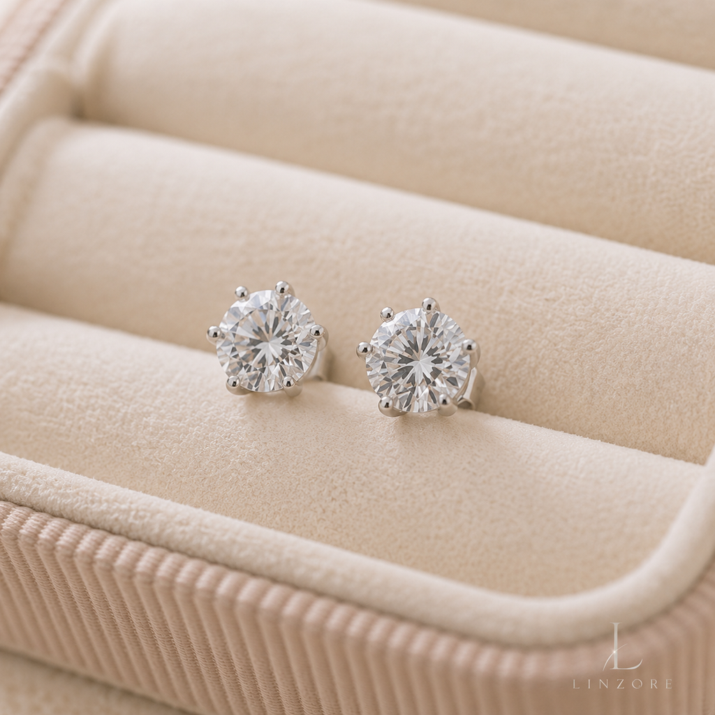 0.5-4ct Each Round Moissanite Stud Earrings Pair S925 Sterling Silver - Classic Basket Setting