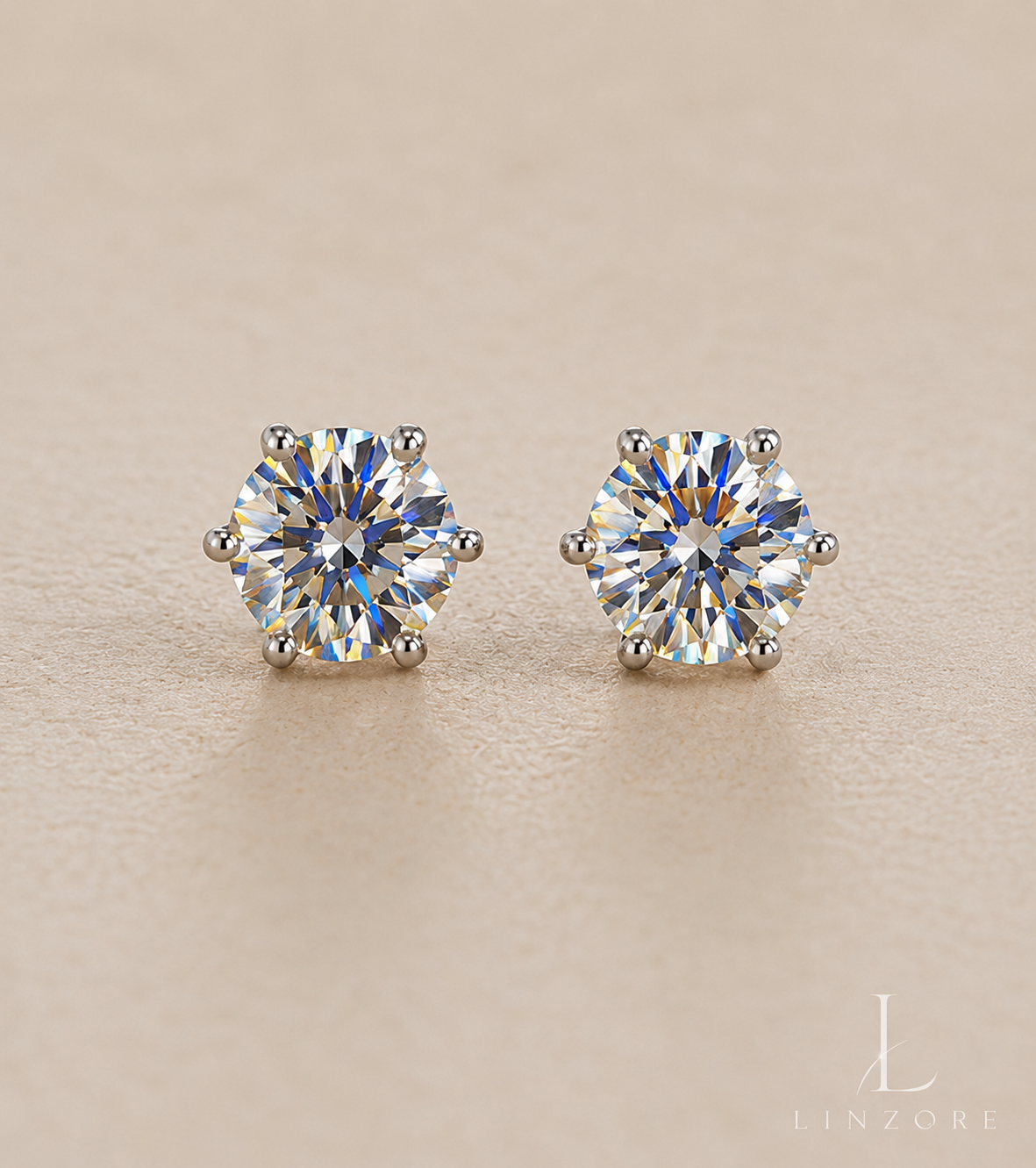 0.5-4ct Each Round Moissanite Stud Earrings Pair S925 Sterling Silver - Classic Basket Setting