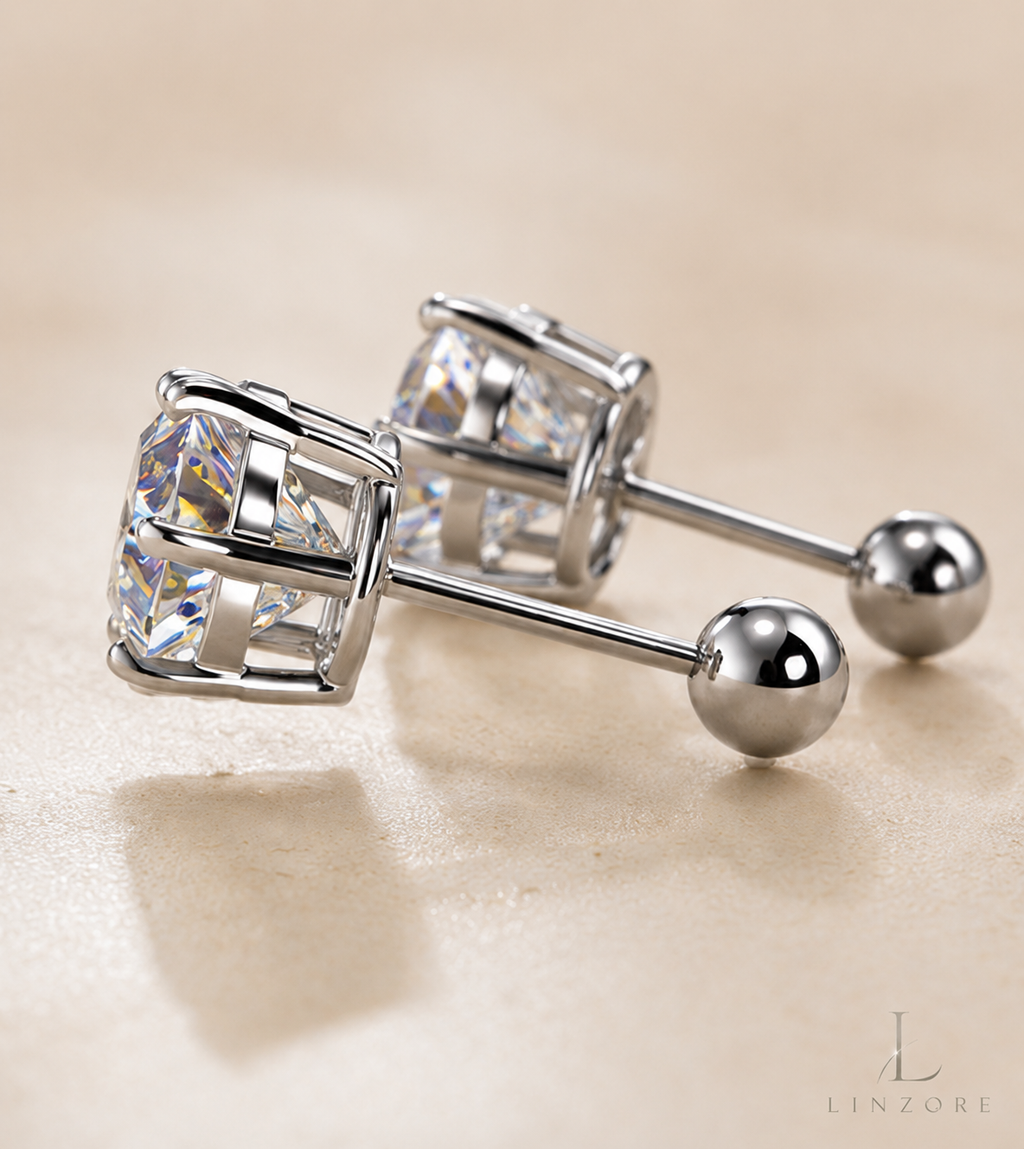 0.5-4ct Each Round Moissanite Stud Earrings Pair S925 Sterling Silver - Classic Basket Setting