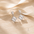 0.5ct Each Princess Cut Moissanite Drop Earrings Pair S925 Sterling Silver - Square Halo