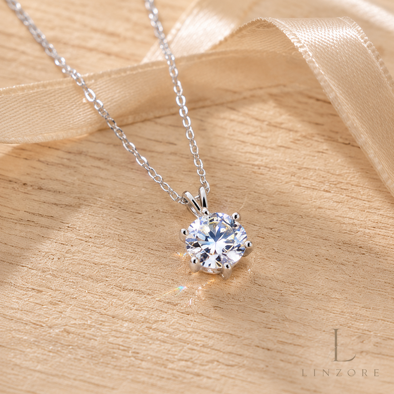 1-2ct Round Moissanite Necklace S925 Sterling Silver - Six-Prong Floral Pendant