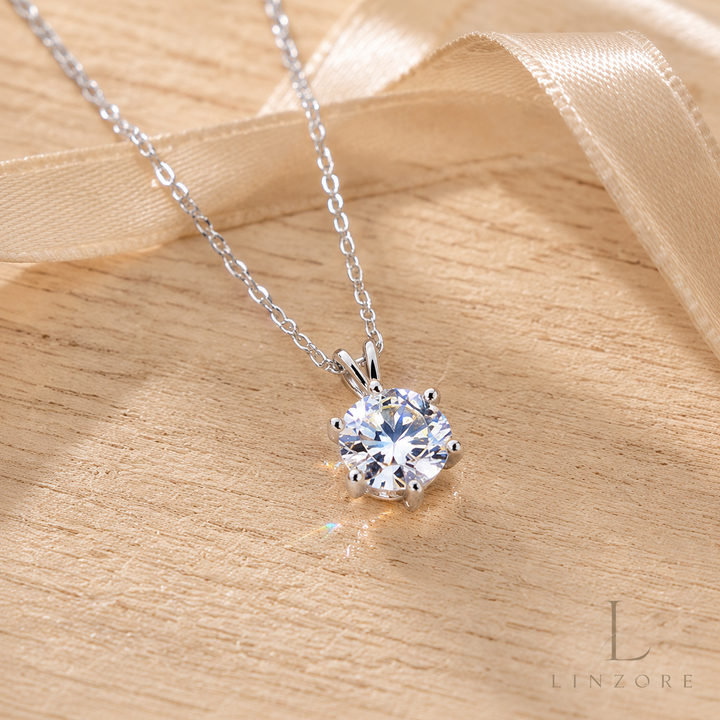 1-2ct Round Moissanite Necklace S925 Sterling Silver - Six-Prong Floral Pendant