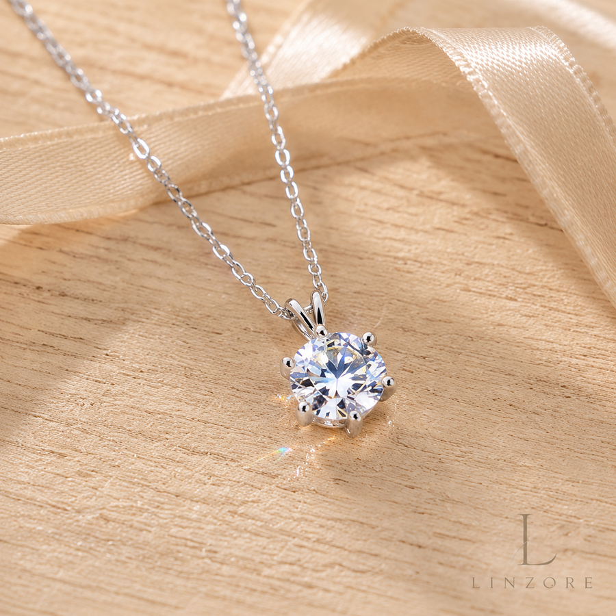 1-2ct Round Moissanite Necklace S925 Sterling Silver - Six-Prong Floral Pendant