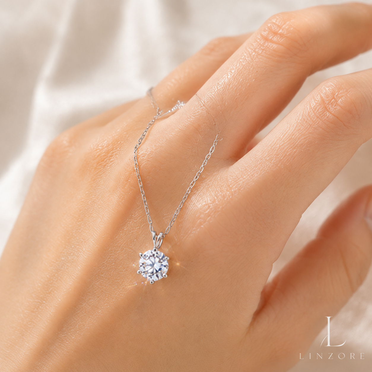1-2ct Round Moissanite Necklace S925 Sterling Silver - Six-Prong Floral Pendant