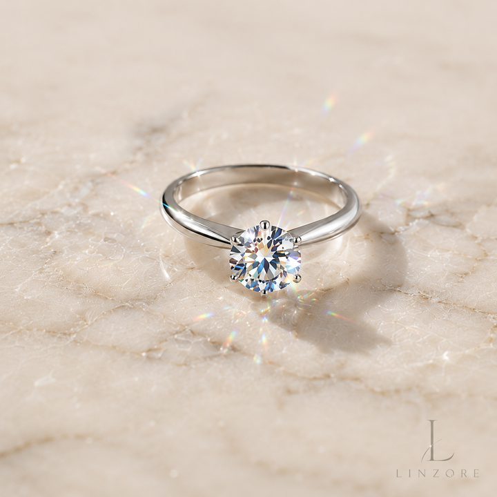 Adjustable Moissanite Ring S925 Sterling Silver - Classic Six-Prong Solitaire