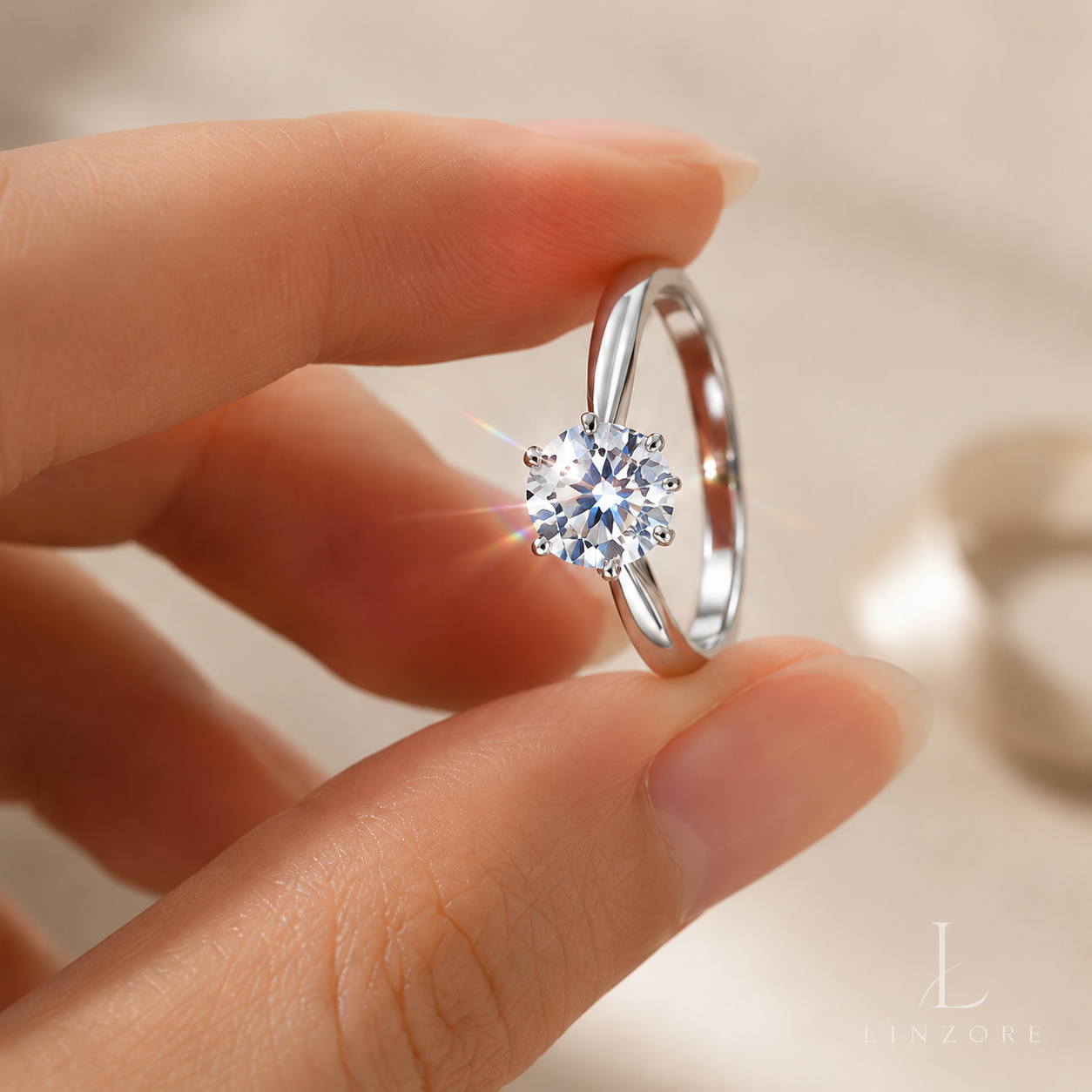 Adjustable Moissanite Ring S925 Sterling Silver - Classic Six-Prong Solitaire