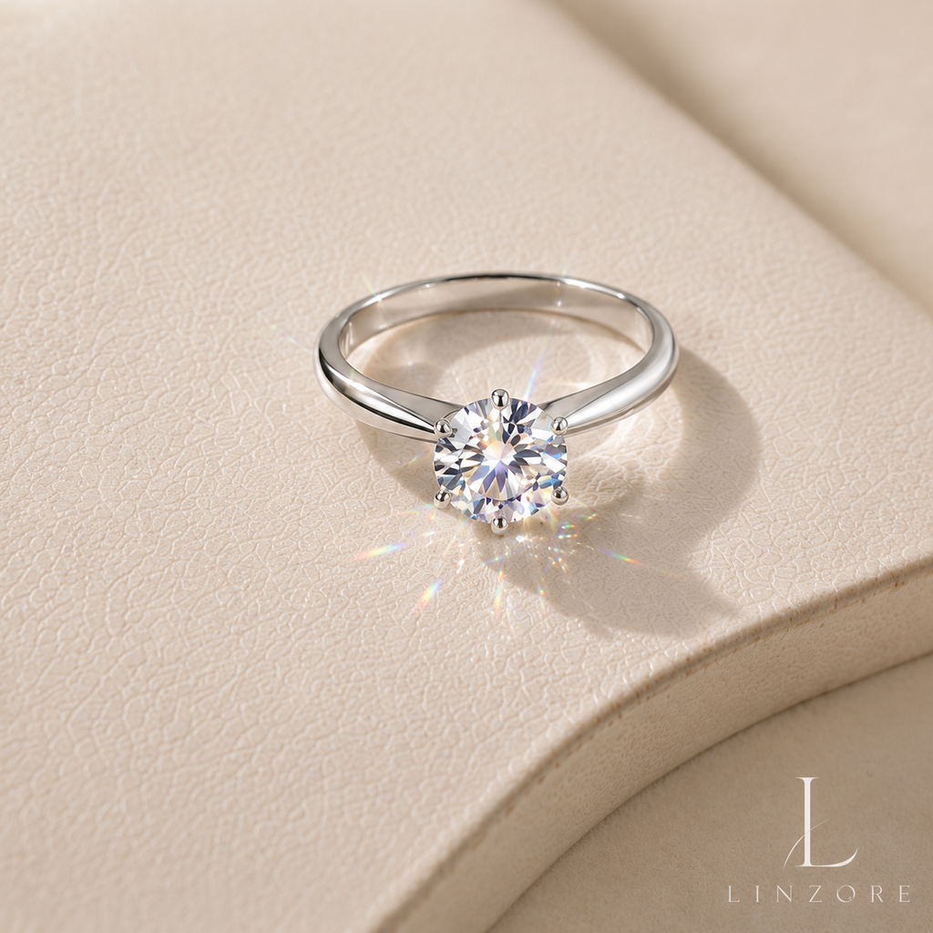 Adjustable Moissanite Ring S925 Sterling Silver - Classic Six-Prong Solitaire