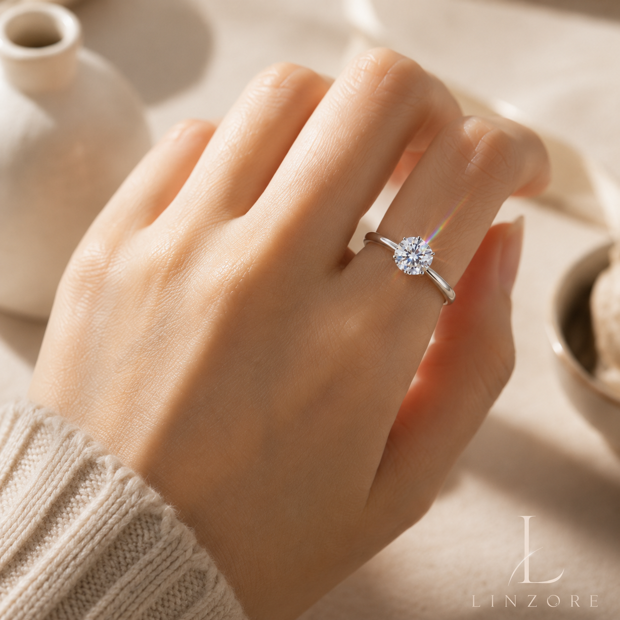 Adjustable Moissanite Ring S925 Sterling Silver - Classic Six-Prong Solitaire