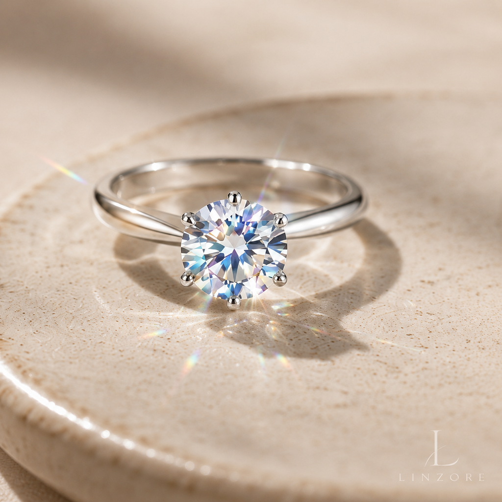 Adjustable Moissanite Ring S925 Sterling Silver - Classic Six-Prong Solitaire