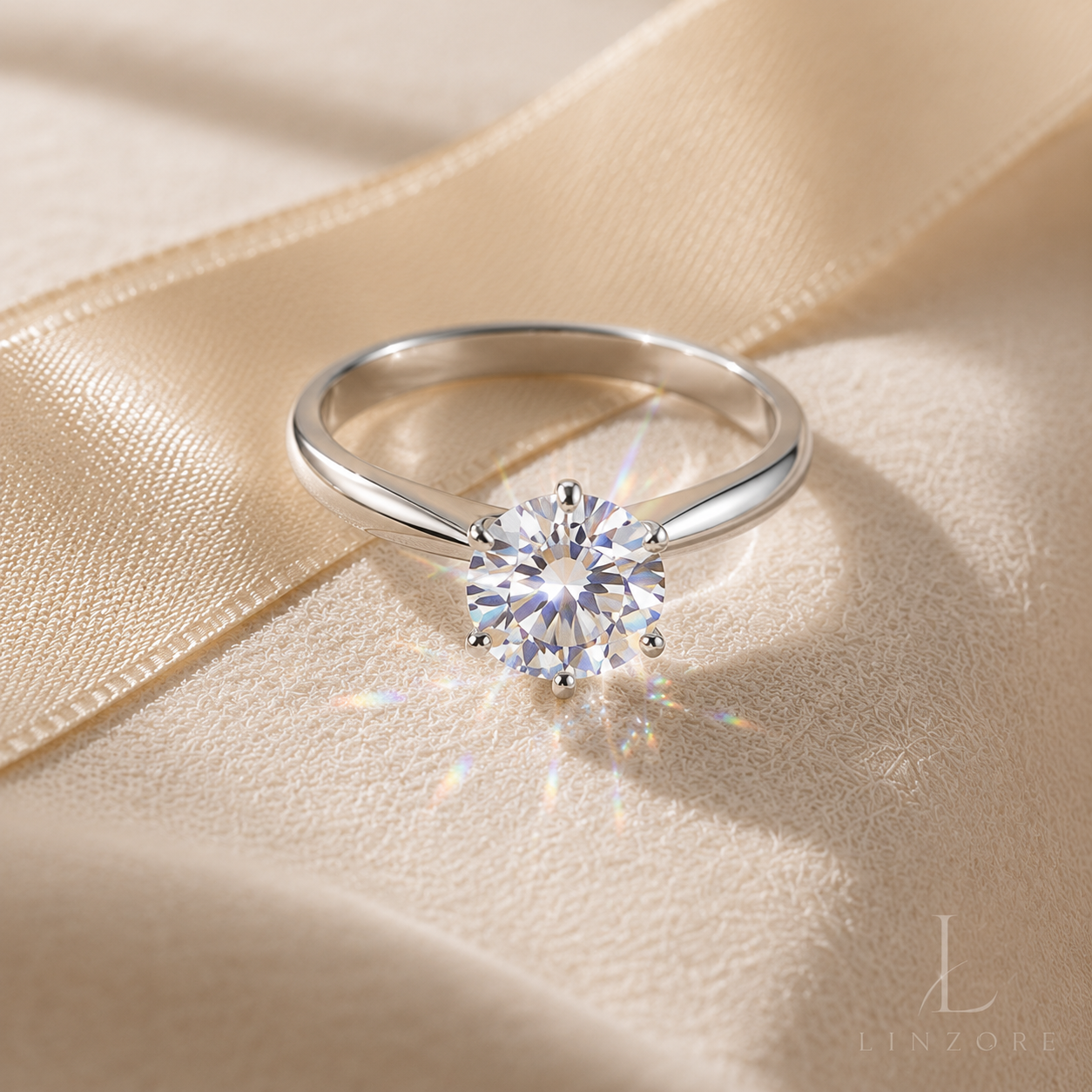 Adjustable Moissanite Ring S925 Sterling Silver - Classic Six-Prong Solitaire