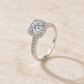Adjustable Moissanite Ring S925 Sterling Silver - Classic Cushion Halo