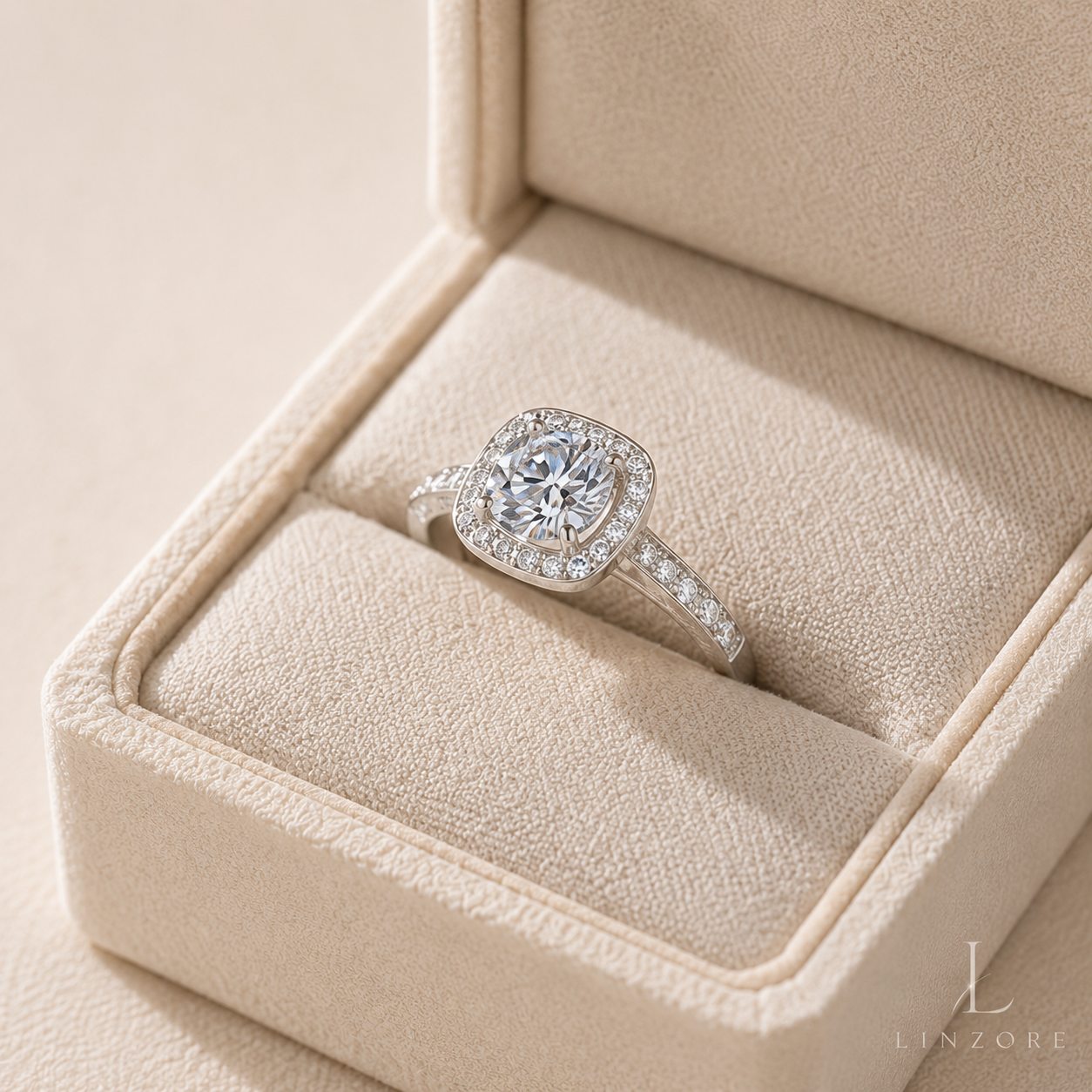 Adjustable Moissanite Ring S925 Sterling Silver - Classic Cushion Halo