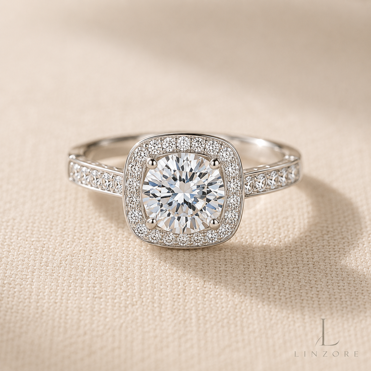 Adjustable Moissanite Ring S925 Sterling Silver - Classic Cushion Halo