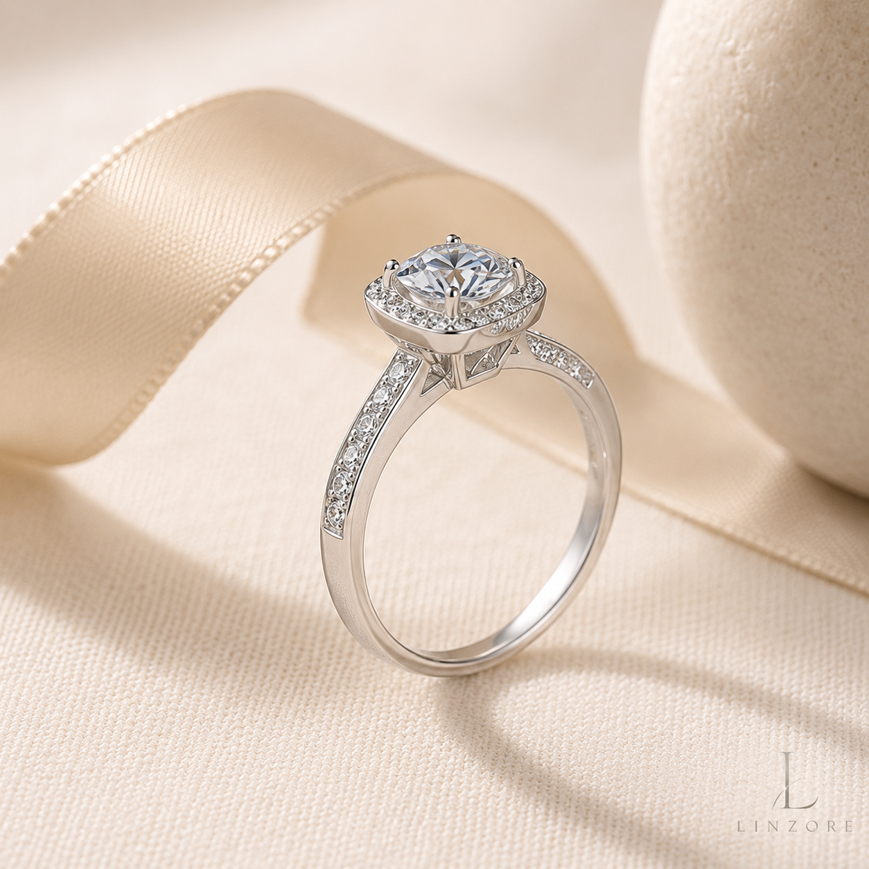Adjustable Moissanite Ring S925 Sterling Silver - Classic Cushion Halo