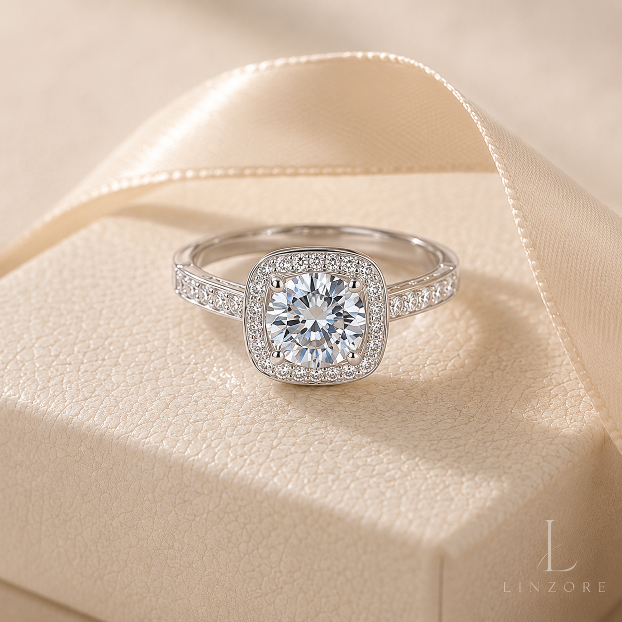 Adjustable Moissanite Ring S925 Sterling Silver - Classic Cushion Halo