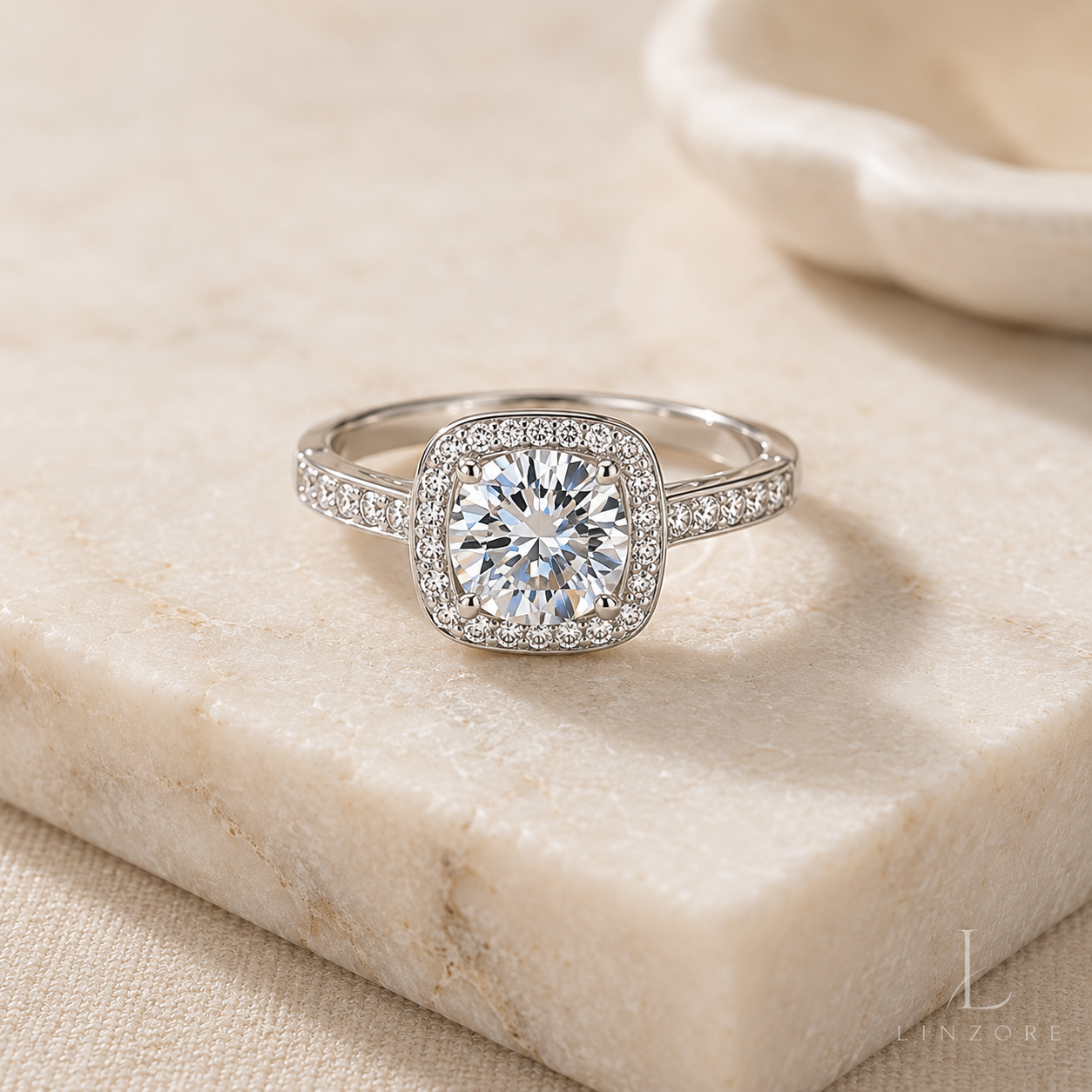 Adjustable Moissanite Ring S925 Sterling Silver - Classic Cushion Halo